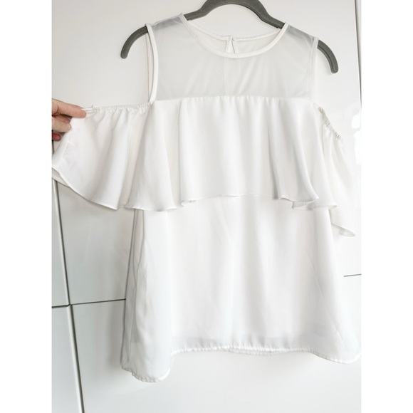 Jules & Leopold White Cold Shoulder Blouse Top Size Small Ruffle - Picture 1 of 9